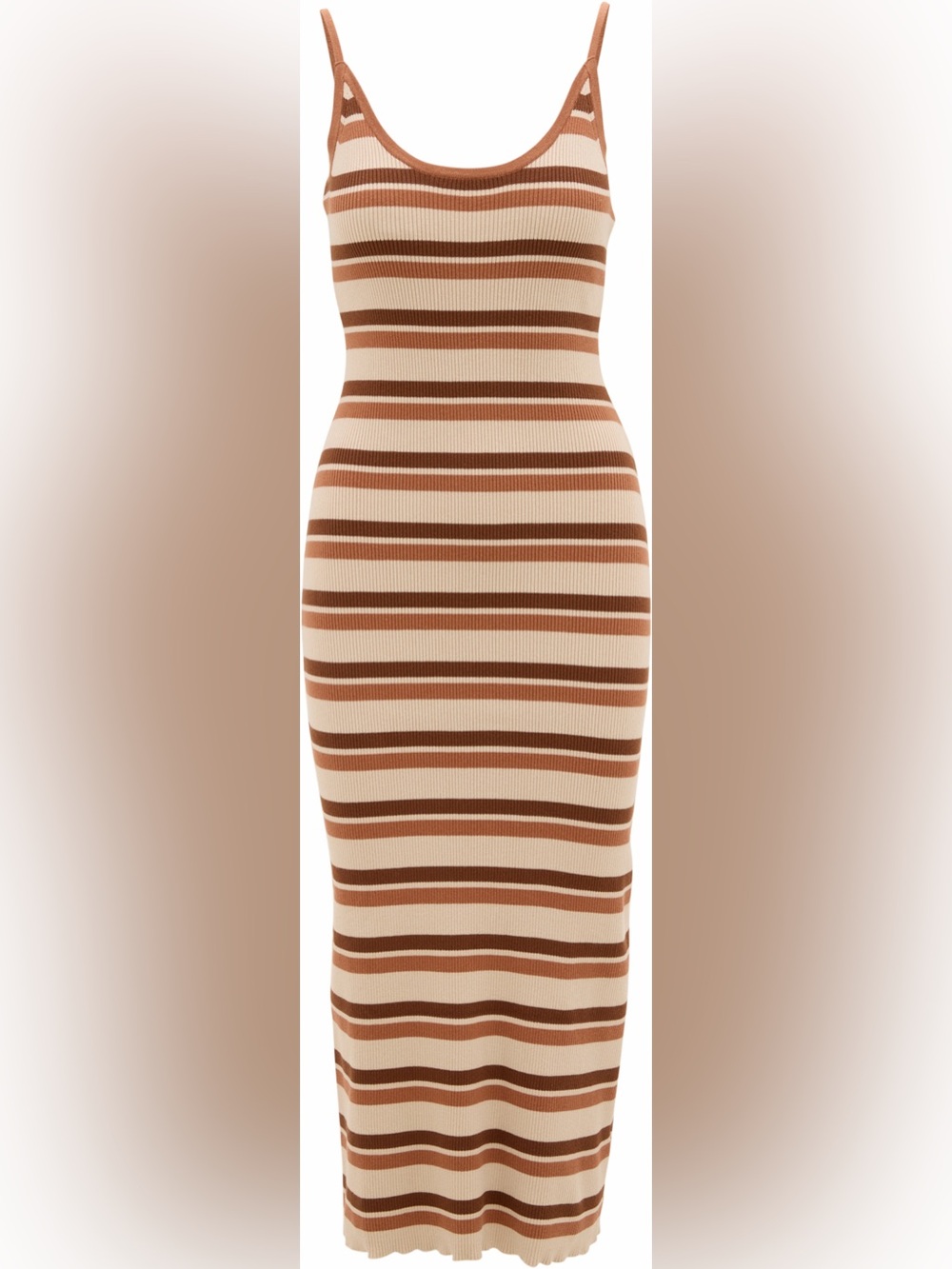 Rhythm Striped Ribbed Midi Dress in Brown & Cream